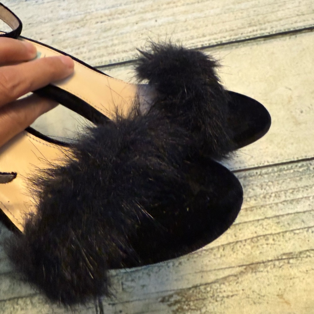 Betsy Johnson cocktail formal black velvet faux fur open toe high heels. 8.5 - Picture 10 of 10